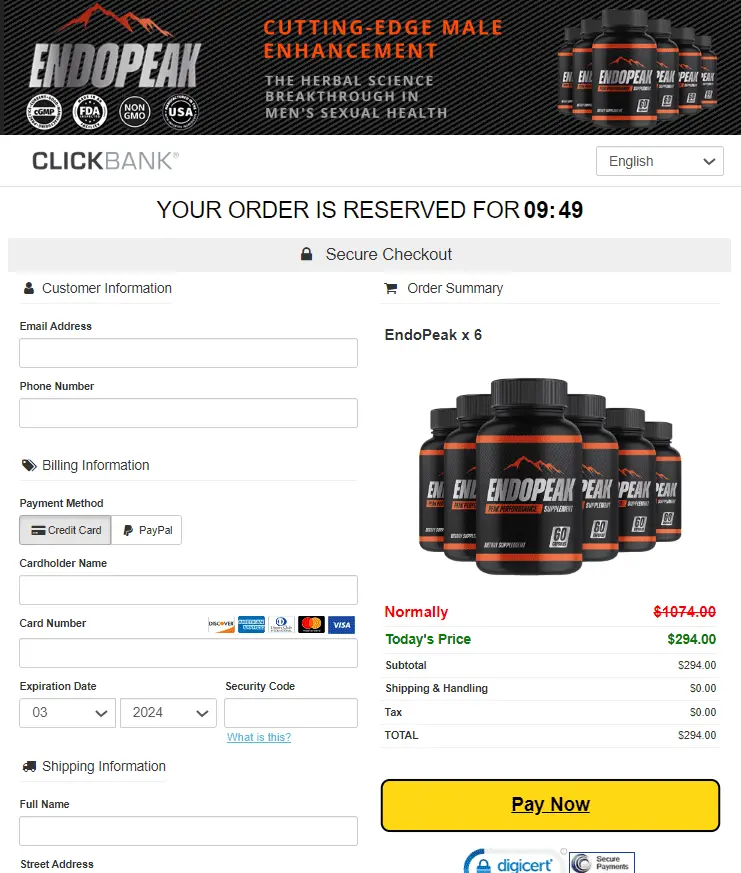 endopeak order page